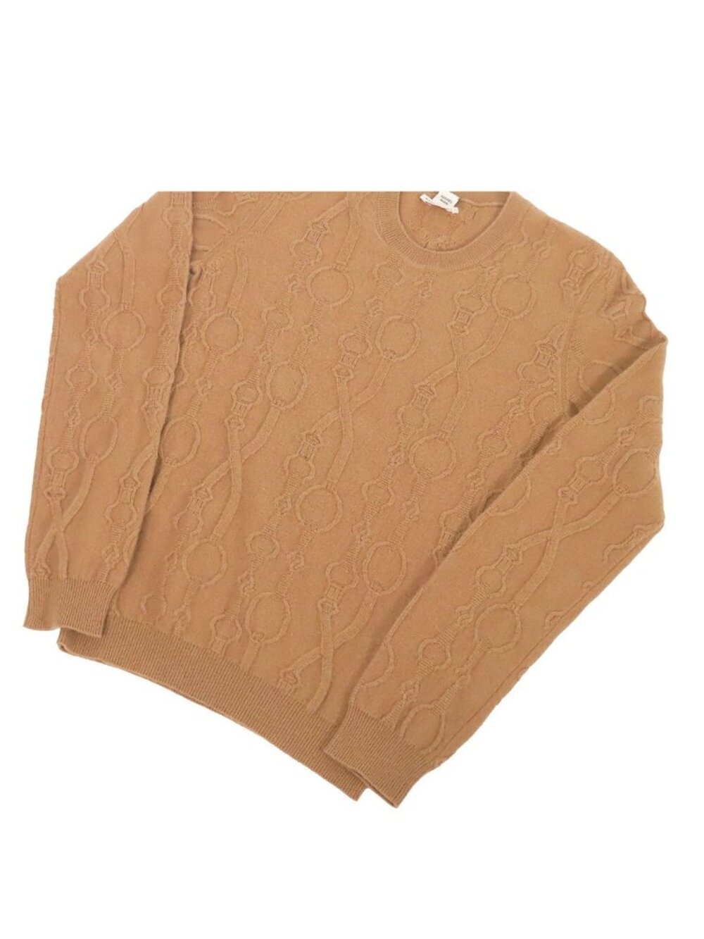 Hermes Crew Neck Knit Camel Cashmere Chain Sweater Long Sleeve Top 36